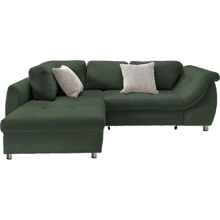 Polsterecke >Allin< Schlaffunktion, moosgrün / silber, Cord - 250x66x190cm (BxHxT) – Bild 3