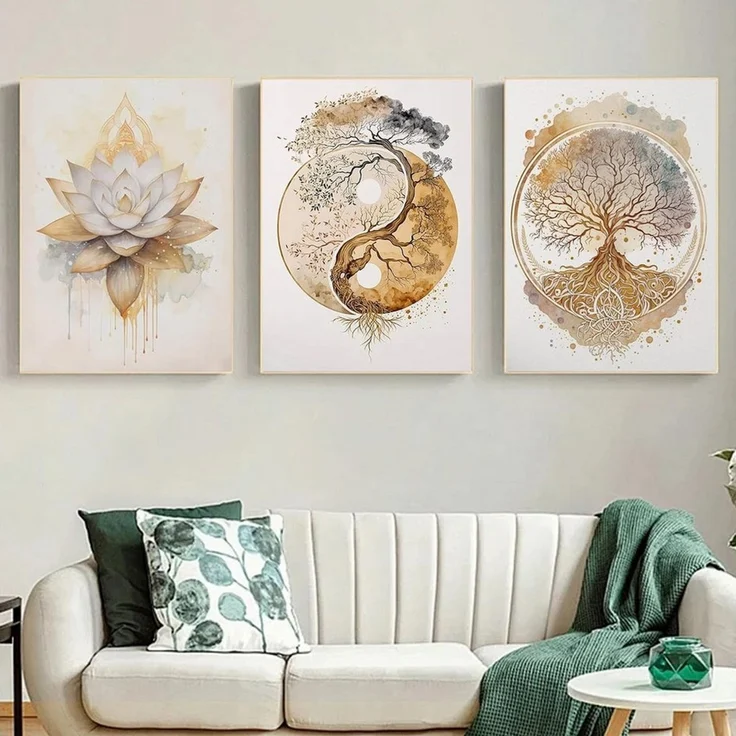 Zyronn Leinwandbild 3Pcs Lebensbaum Yin Yang Leinwand Bilder Malerei Poster Ohne Rahmen, (3 St), Wandbilder Wohnzimmer Schlafzimmer Badezimmer Wanddeko – Bild 2