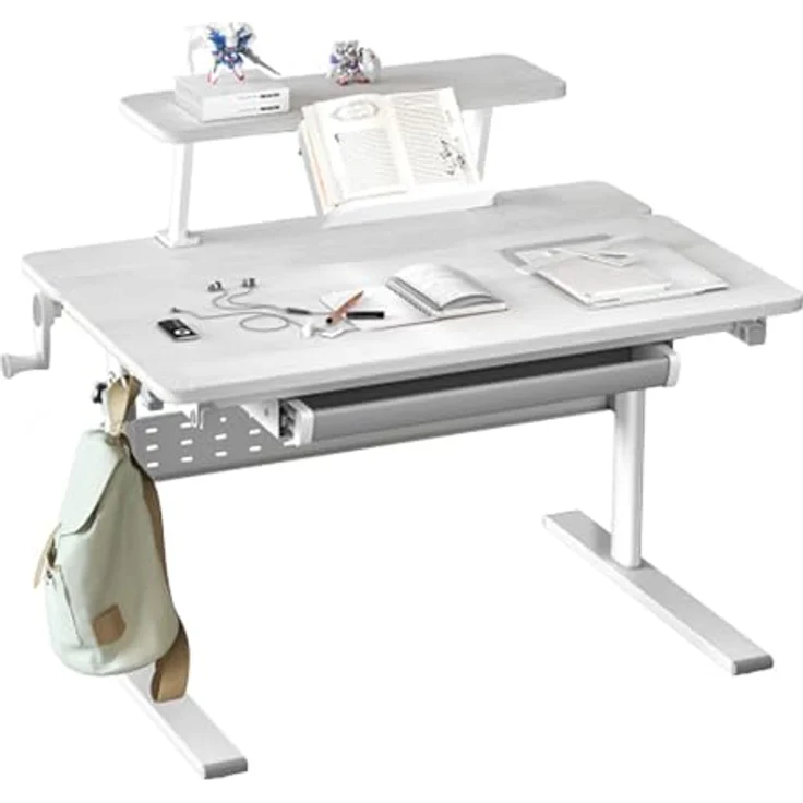 Ergo Office Kinderschreibtisch ER-483, ergonomisch mit Höhenverstellung 54-76 cm und Neigungsverstellung bis 40°, inkl. Ablage und Schublade – Bild 4