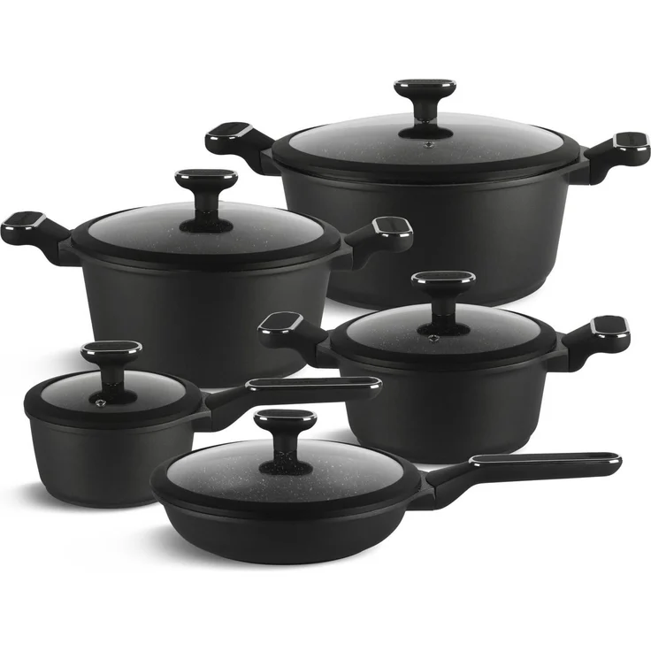 Edenberg Topf-Set 10 tlg Schwarzes Topfset, Matt, Pfanne, Kasserollen, Glasdeckel, Aluminium, Keramik (10 tlg, 10-tlg, Zeitloses Design des Topfsets. Eine ideale Geschenkidee) – Bild 1