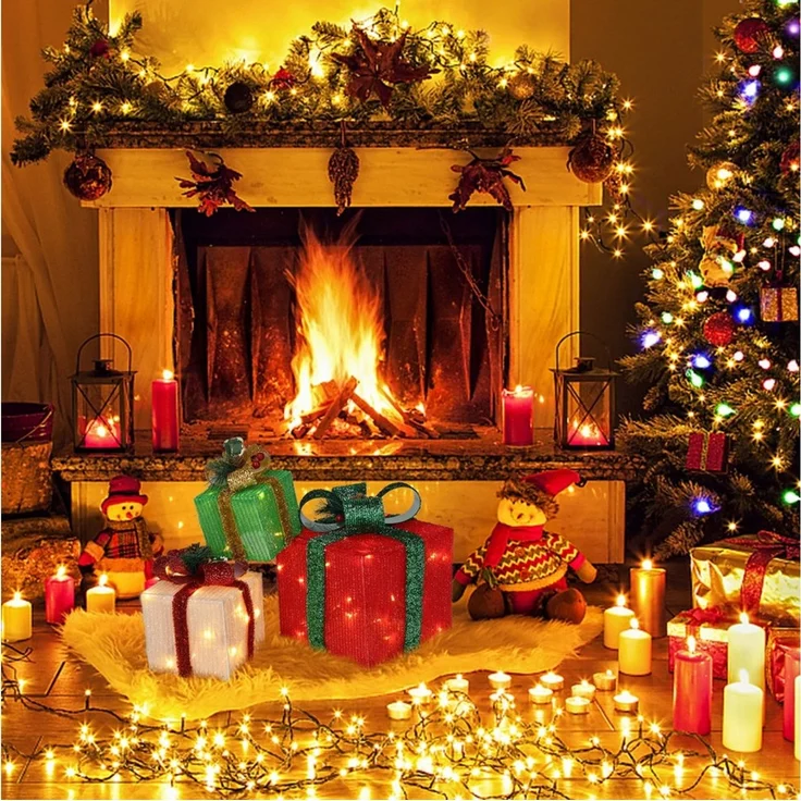LALAHO LED Dekolicht LED Geschenkbox Weihnachtsdeko 3er Set, mit 60 warmweißen LEDs Weihnachtsdeko beleuchtete 20/13.5/11 cm – Bild 4