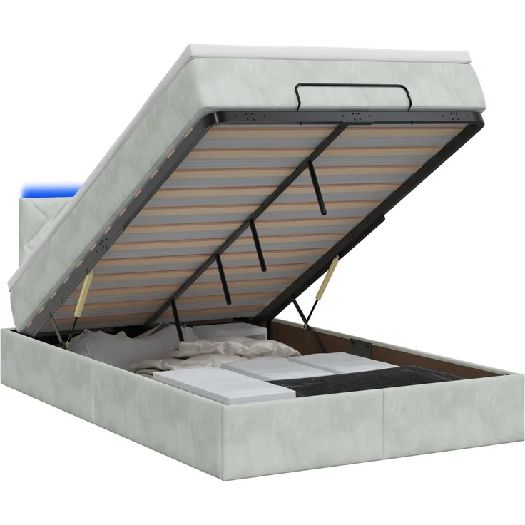 vidaXL Ottoman-Bett mit Matratze und LED Hellgrau 120 x 200 cm Samt 3457203 – Bild 2