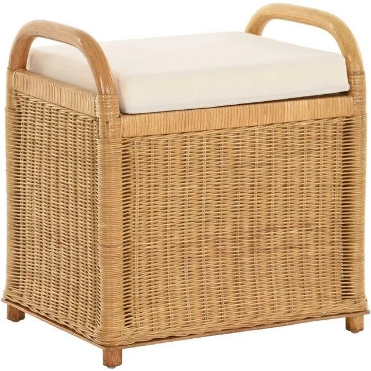 Krines Home Sitzbank Rattan Bank Sitzbank Sitzhocker mit Stauraum Rattanhocker mit Deckel, gepolsterter Deckel – Bild 4