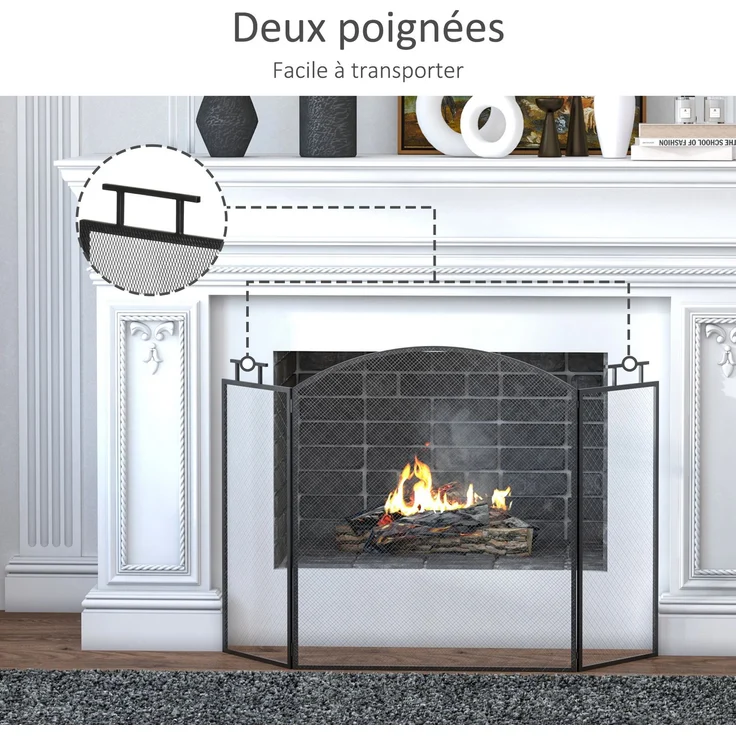 JARDJ Funkenschutzgitter für Kamin oder Ofen – 3-teiliger, faltbarer Funkenschutz – Maße: 110 cm (B) x 24 cm (T) x 76,5 cm (H) – Schwarzer Stahl – Bild 8