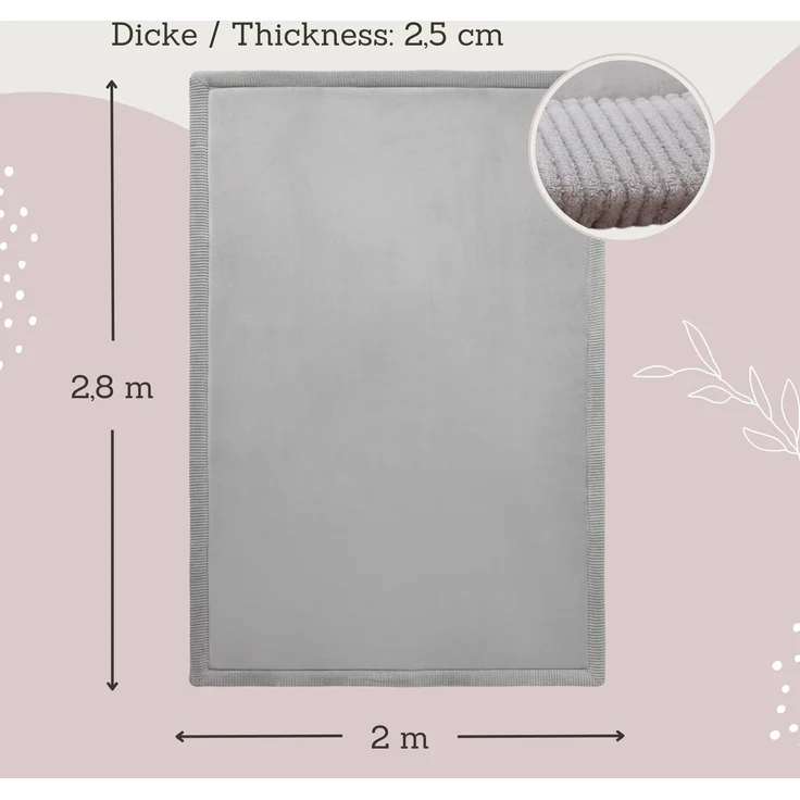 Wolkenweiche Spielmatte Baby 280x200x2,5cm, Grau– Kinderzimmer Teppich mit hochwertigem Memory-Schaum – Krabbelmatte Baby mit Rutschfester Unterseite – Krabbeldecke, Kinderteppich, Tatami Matte – Bild 3
