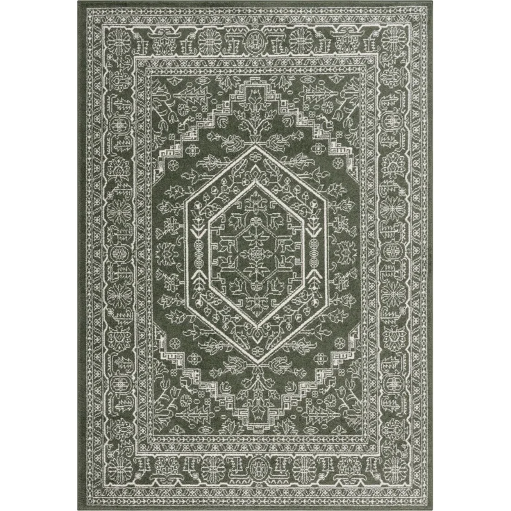 SAFAVIEH Teppich 183x274 cm - Adirondack Collection - Traditionelles Design, Dunkelgrün & Elfenbein, Pflegeleichte Synthetikmischung, Ideal für Wohnzimmer, Schlafzimmer, Büro (ADR108Y)