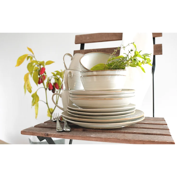 4er Suppenteller Set mit filigranem Linienspiel und edler Glasur, große tiefe Teller für Pasta und Suppen aus Keramik in modernem Vintage Look; Beige – Bild 4