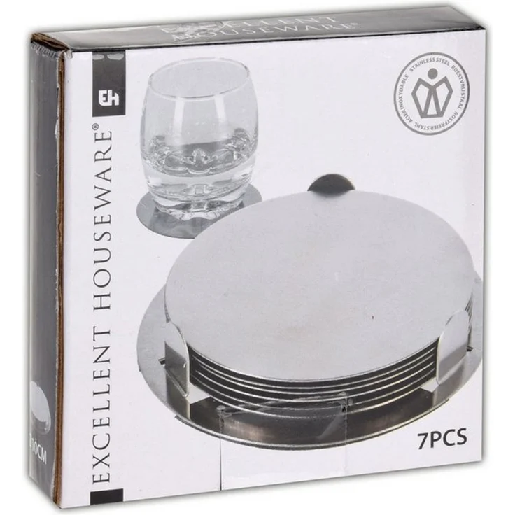 HAC24 Glasuntersetzer Edelstahl Untersetzer Set Tassenuntersetzer Tischuntersetzer, Set, 14-tlg, Inkl. Halterung, Ø 10 cm – Bild 2