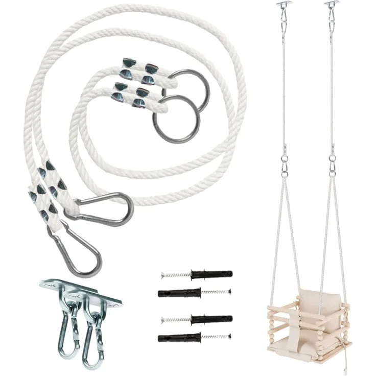Schaukel Seil 200cm 50kg | 2 x Schaukelseil Verlängerung mit Metall Schaukelhaken Karabiner | Natürliche Seil mit Karabiner | 100% ECO | Made in EU