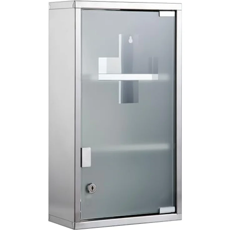 Zedelmaier Medizinschrank aus Edelstahl,Medikamenten Aufbewahrung,Medikamentenschrank 3 Fächer,Apothekerschrank,Medizinschrank hängend,Abschließbarer Medizinschrank,48 x 27 x 12 cm,Silber – Bild 2