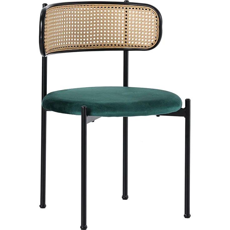 Merax Samt-Esszimmerstuhl, 6er set, Freizeitstuhl mit vier Stützbeinen aus Metall, Rattan-Freizeitstuhl, Wohnzimmer- und Schlafzimmerstuhl, Grün – Bild 6