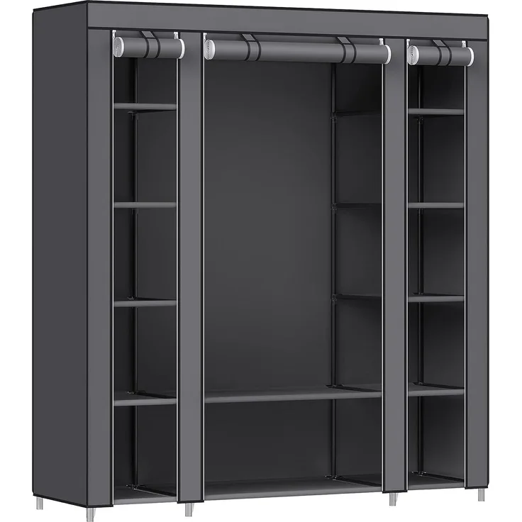SONGMICS Tragbarer Kleiderschrank, Faltschrank, Kleideraufbewahrung mit Kleiderstange, Regale, Stoffbezug