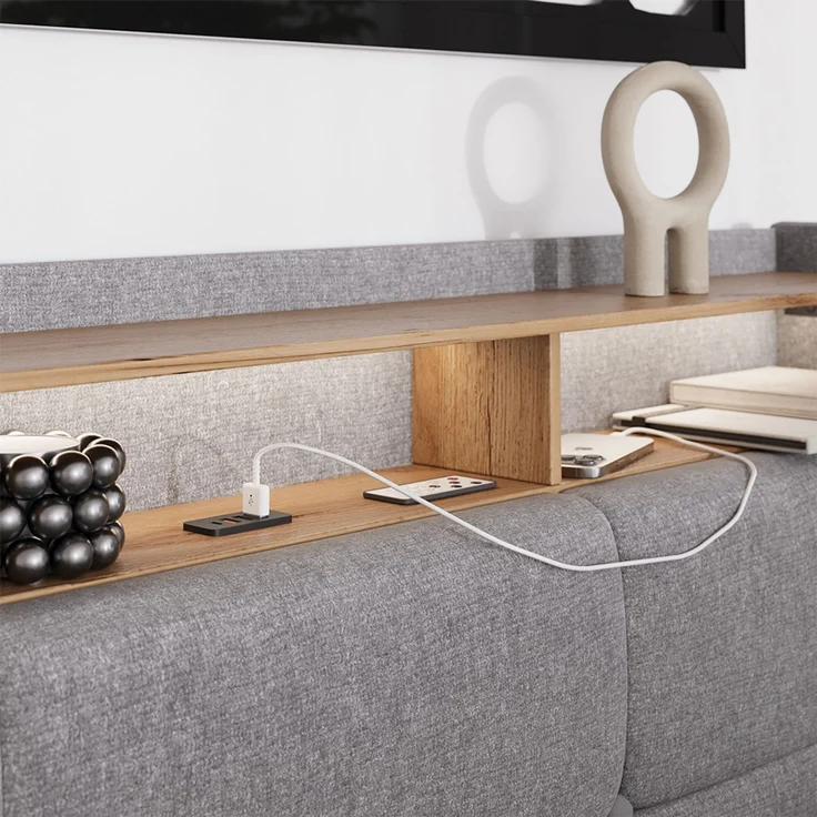 Polsterbett Christin Grau/Eiche mit LED und USB-Anschluss Vitalispa – Bild 4