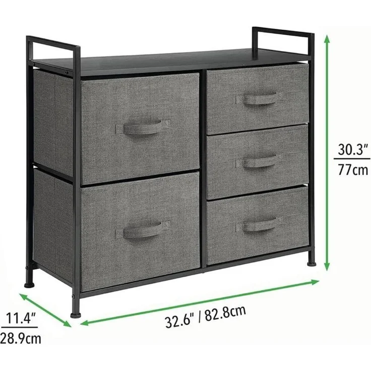 Schmaler Stoff Schrank 5 Schubladen Kommode Aufbewahrung anthrazit 82 cm mDesign – Bild 4