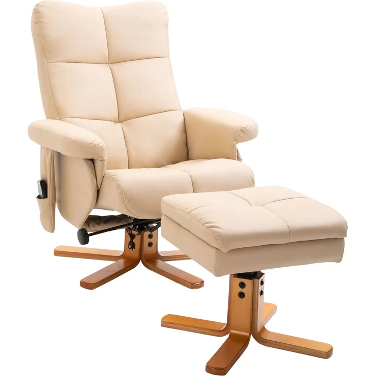 HOMCOM Massagestuhl, Kunstleder, Schaumstoff, Cremeweiß, 80L x 86B x 99H cm – Bild 1
