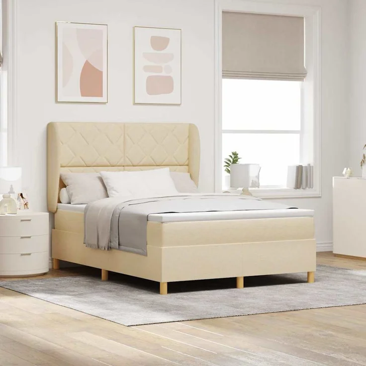 vidaXL Boxspringbett mit Kopfteil Creme 190 x 140 cm Stoff 3340814 – Bild 1
