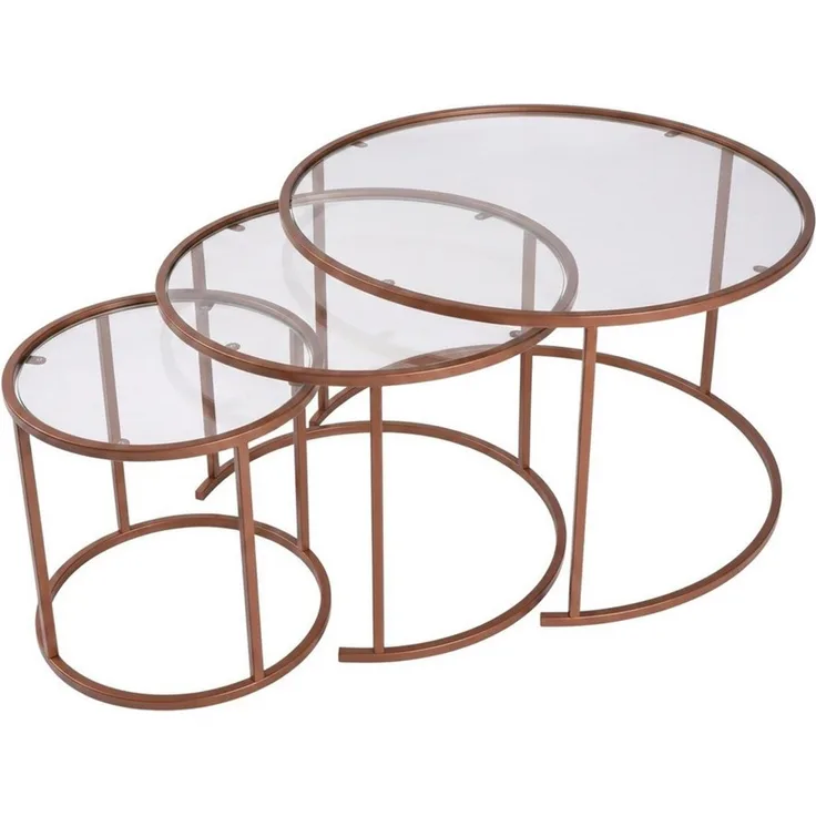 Skye Decor Couchtisch Japandi (3-St, 3-teilig), 3-teiliges Design mit gehärteter Glasplatte und Metallgestell