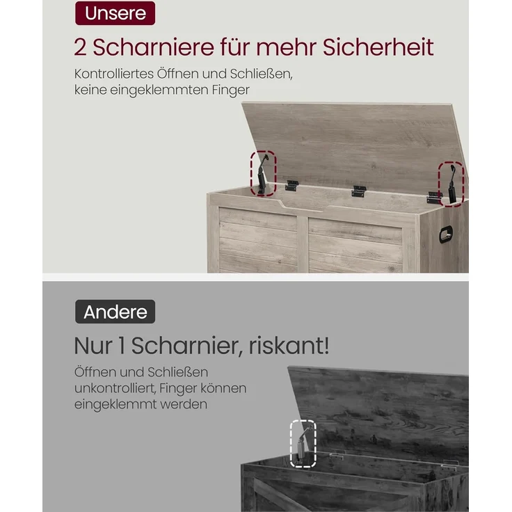 Vasagle Sitzbank, Aufbewahrungsschrank, Spielzeugtruhe, Schuhbank, Sitztruhe, Aufbewahrungsbox,100 x 40 x 46 cm, Greige meliert von Songmics LSBDE061K02 – Bild 6