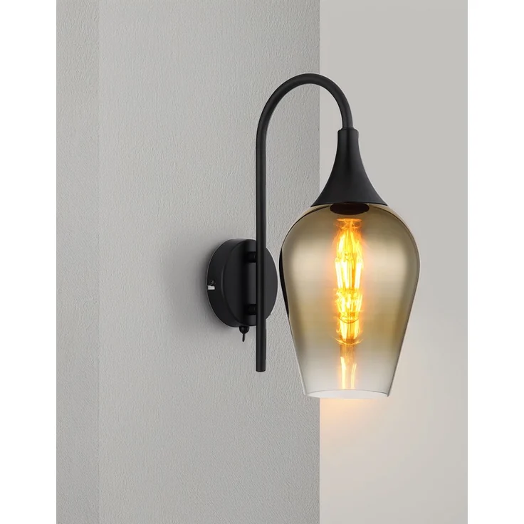 Ausgefallene LED Wandleuchte mit Schalter & Glasschirm Gold, Höhe 36cm – Bild 3