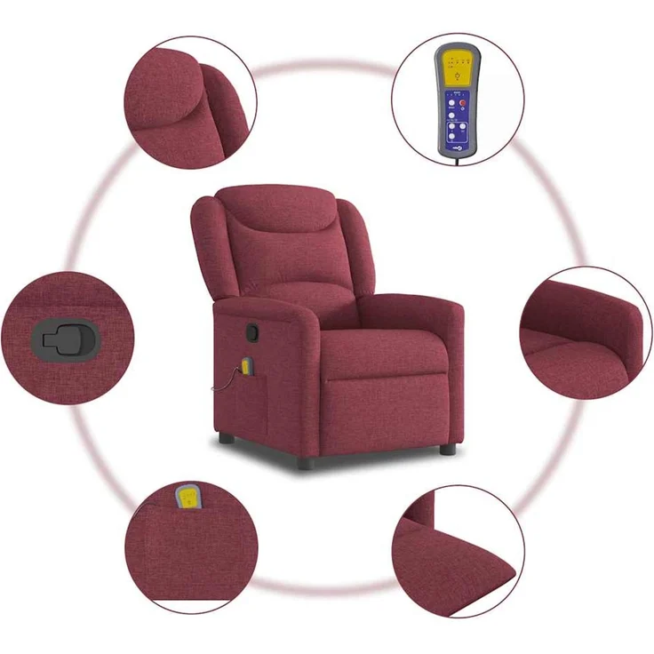 vidaXL Massagesessel Weinrot Stoff 4015609 – Bild 8