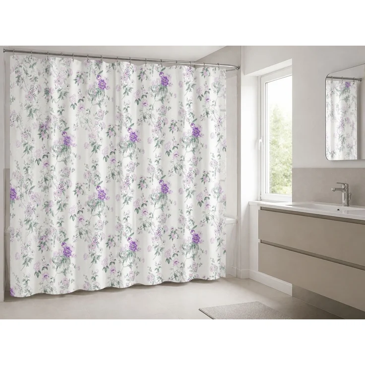 Duschvorhang mit Blumen-Digitaldruck wasserabweisend Mehrfarbig, 180x200 cm – Bild 2