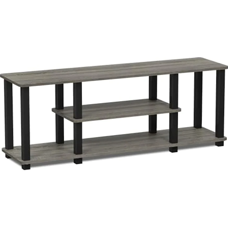 Furinno Entertainment/TV-Regal mit unterschiedlichen Ablageflächen, Französische Eiche Grau/Schwarz, 29. 72x111. 25x41. 15 cm – Bild 5
