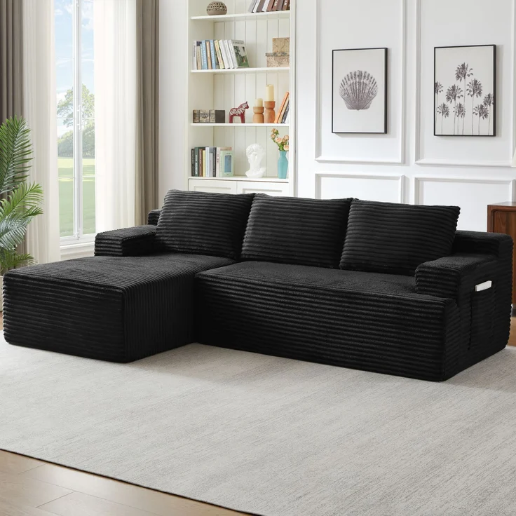 ZUBALIYA Knochenloses Sofa, L‑förmiges Cloud‑Ecksofa mit tiefem Sitzkomfort – ohne Montage, modulares Schlafsofa, 66 x 152 x 238 cm, Schwarz, Rechts – Bild 4