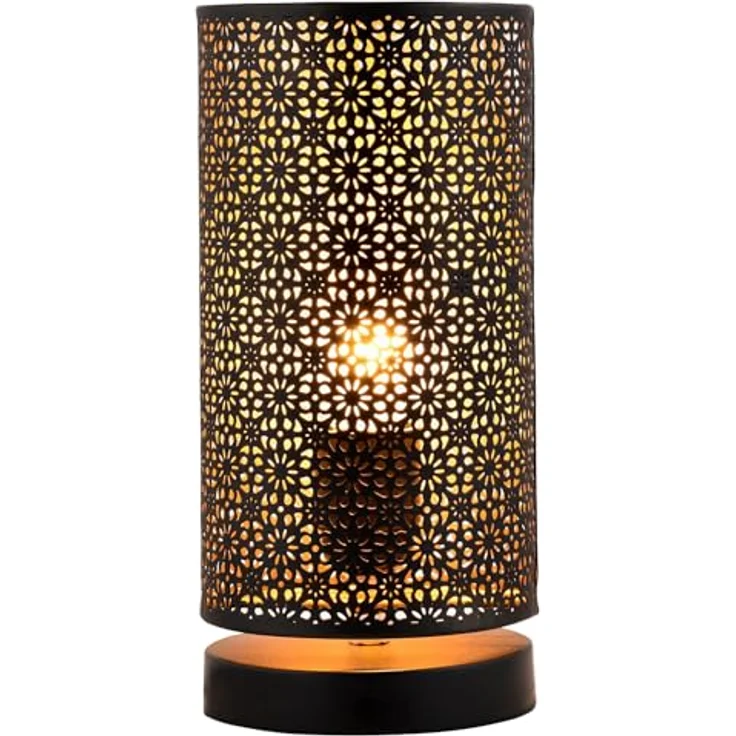 Marrakesch Tischlampe Tuza, 25cm große Nachttischlampe aus schwarzem Metall mit E27 Fassung, orientalisches Design für Wohnzimmer und Schlafzimmer – Bild 2