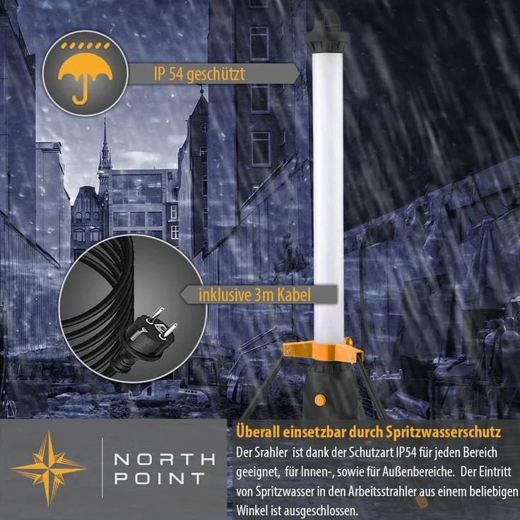 Northpoint LED Baustrahler LED Baustrahler Arbeitsstrahler mit 360° Lichtauslass 50W 110cm hoch – Bild 4