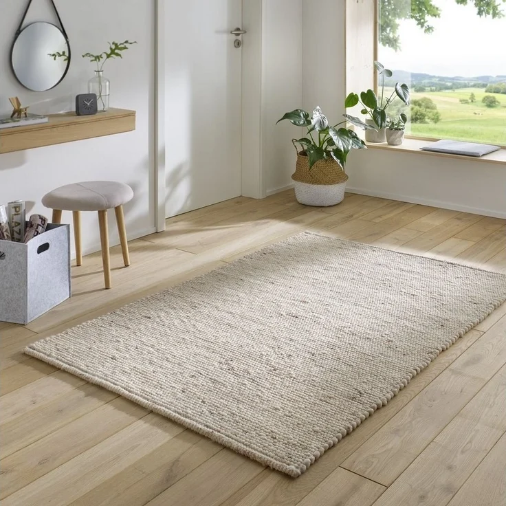 TaraCarpet Wollteppich TaraCarpet Handwebteppich Helsinki, rechteckig, Höhe: 10 mm, gewalkter Wohnzimmer-Teppich Schurwolle Schlafzimmer Esszimmer 070x130 – Bild 1