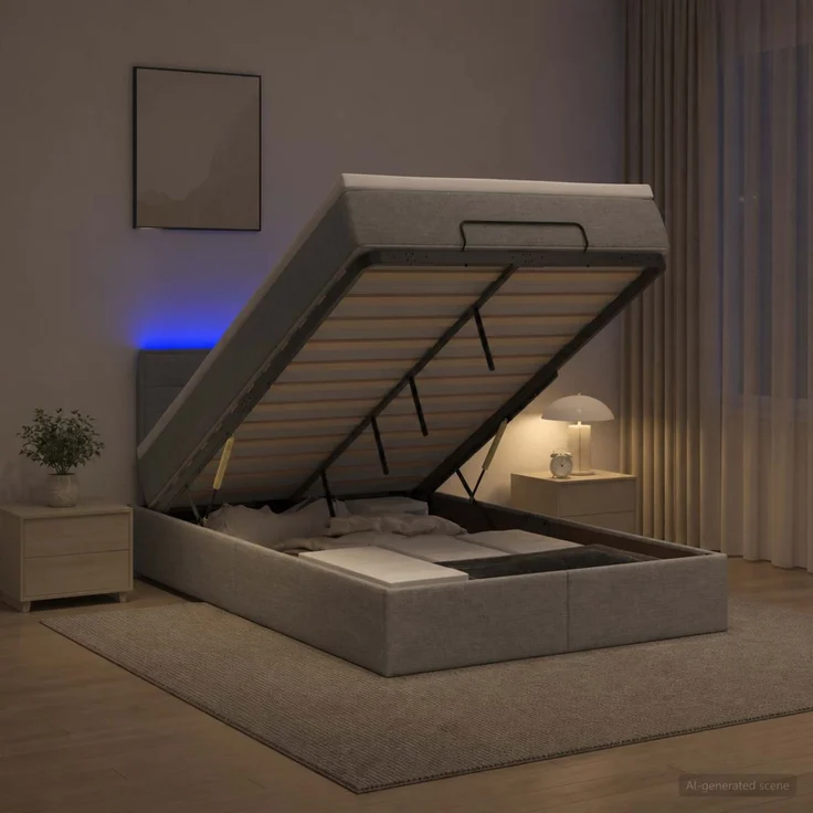 vidaXL Ottoman-Bett mit Matratze und LED Hellgrau 120 x 200 cm Stoff 3456815 – Bild 4