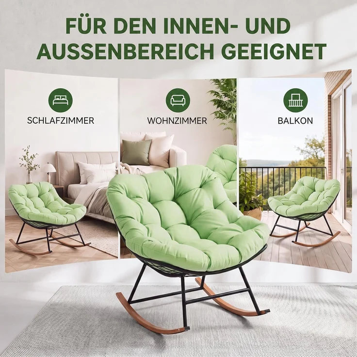 Aoxun Schaukelstuhl Outdoor,Schaukelsessel für Indoor,Relaxsessel Garten,92.5x 104x77.5cm, Wetterfester Gartenstuhl Bequem,bis 150KG, Grün – Bild 6
