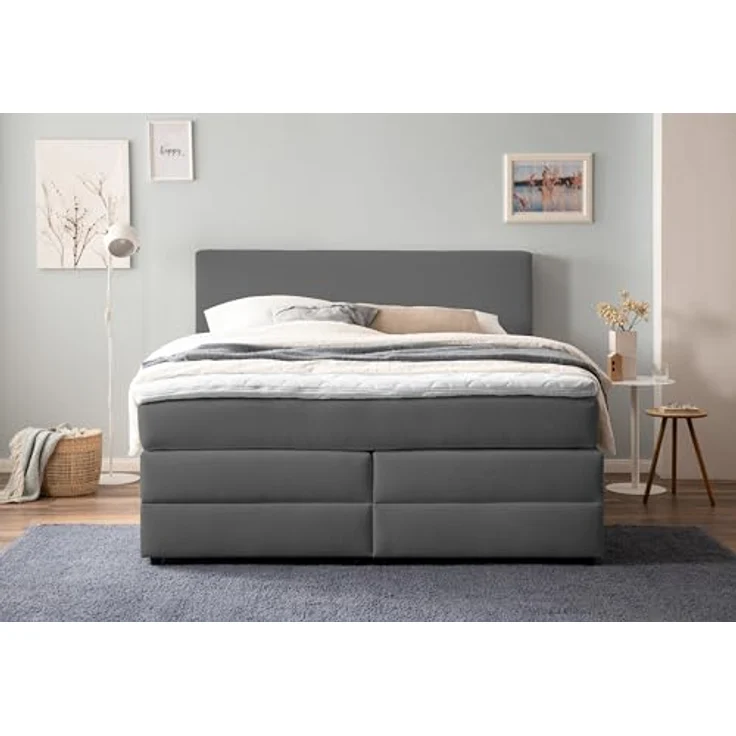 Belanoti Boxspringbett LOFT (Boxspringbett 160x200 mit Bettkasten, 7-Zonen Taschenfederkern Matratze inklusive Visco Topper), Bett 160x200 in der Farbe Anthrazit H2/H3 Polsterbett – Bild 7