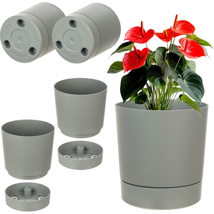 KADAX AURA 200 Recycling-Blumentopf mit Untersetzer, graugrün, 2er-Pack – Bild 2