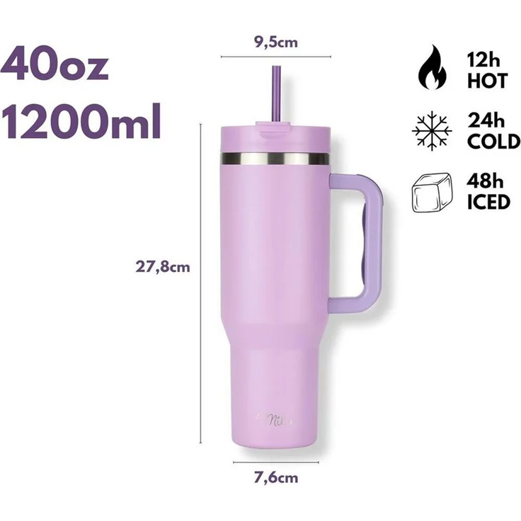Milu Thermobecher Edelstahl Tumbler To Go 1200 ml, mit Strohhalm und Henkel – Bild 3