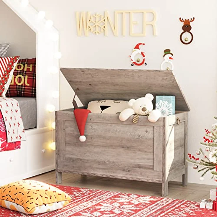 HOOBRO Truhen, Sitzbank mit Stauraum, Spielzeugtruhe mit Deckel, Schuhbank, Sitztruhe, Aufbewahrungstruhe, Robust, Sicherheitsscharniere, Schlafzimmer, Wohnzimmer, 76 cm, Greige EBG75CW01G1 – Bild 8