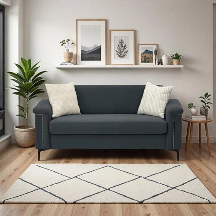 Ball & Cast 2 Sitzer Sofa mit Metallbeinen, Jugendsofa mit Klassischer Nietenverzierung, Elegant Skandinavischer Stil für Wohnzimmer, 172 x 81.5 x 73.5 cm (BxHxT), Dunkelgrau – Bild 3