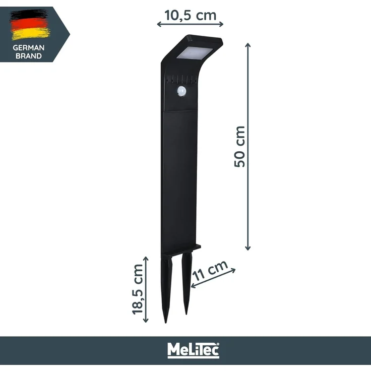 MeLiTec LED Solarleuchte SO44, Solar-Gartenleuchte, LED fest integriert, Tageslichtweiß, mit Bewegungsmelder, bis zu 6h Leuchtdauer, schwarz – Bild 6