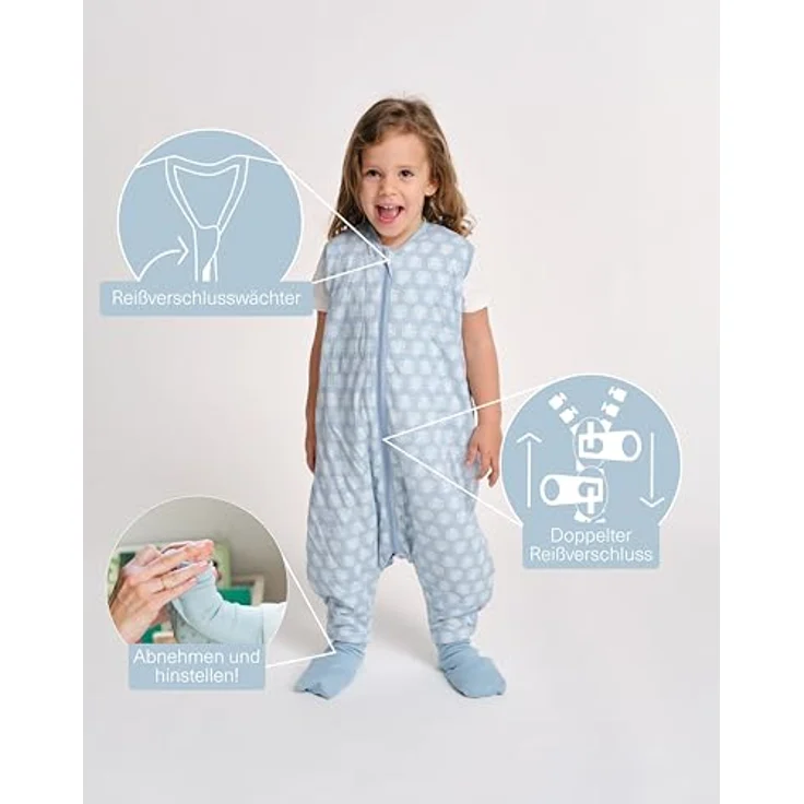 molis&co - Baby schlafsack mit Füßen und Socke -Ideal für Frühling und Herbst - Babyschlafsack mit Beinen 1 tog - 100% Baumwolle (Oeko-TEX 100), Premium Qualität - Lotus (70 cm) – Bild 4