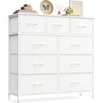 SONGMICS Kommode, Schrank, 9 Stoffschubladen, Aufbewahrungsschrank, Stahl, MDF, Vliesstoff, für Schlafzimmer, Flur, Wohnzimmer, wolkenweiß-schneeweiß LGS324WH01
