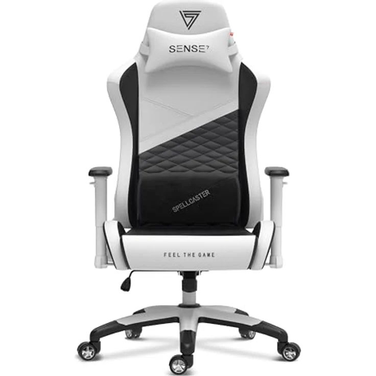 SENSE7 Gaming Stuhl Spellcaster Senshi Edition XL, ergonomischer Gaming Sessel, verstellbaren Lendenkissen Einstellbarer Neigungswinkel, Wippfunktion, PU-Leder Gaming Chair, 150kg, PC Stuhl Weiß – Bild 2