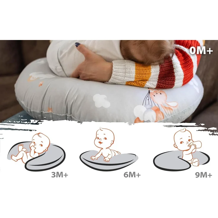 Totsy Baby Stillkissen klein Mond Minky 130 cm - Nursing und Breastfeeding Pillow Stillmond Stützkissen Stillhörnchen kleines Still Kissen und Lagerungskissen beim Stillen Oeko-Tex Kaninchen – Bild 6