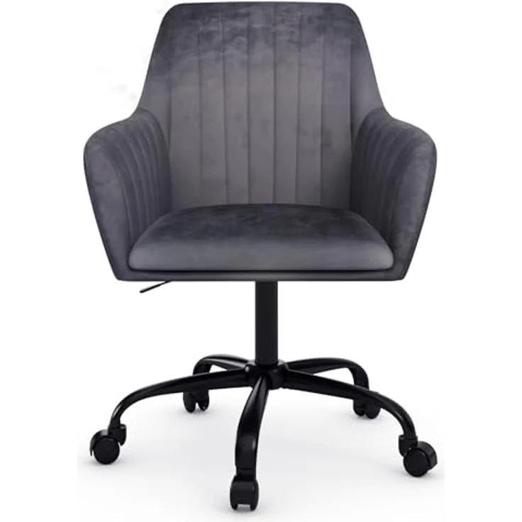 Perry2 Bürostuhl Samt Anthrazit, höhenverstellbarer Drehstuhl mit Armlehnen, ergonomischer Schreibtischstuhl für Home Office und Büro, 360° drehbar, 58 x 54 x 78 cm – Bild 2