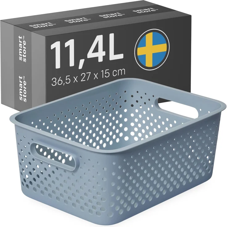 SmartStore Aufbewahrungskorb mit Griffen in blau 11,4L (36,5 x 27 x 15 cm) I Körbchen Aufbewahrung aus recyceltem Kunststoff I Essence L Aufbewahrungskorb I Aufbewahrungsboxen mit 10 Jahren Garantie