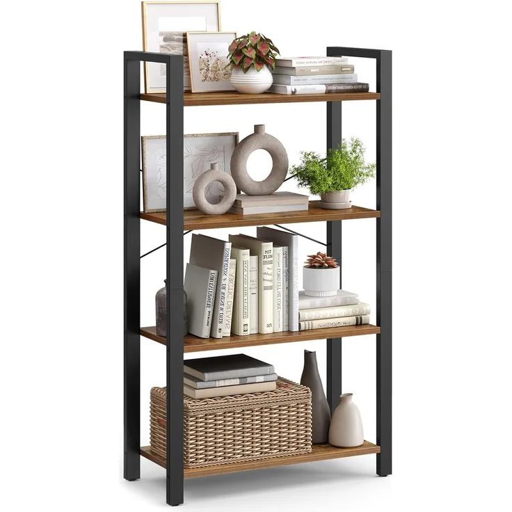 Vasagle Bücherregal mit 4 Ebenen, Holzspanplatte, Stahl, Braun/Schwarz, Maße: 66 x 30 x 120 cm