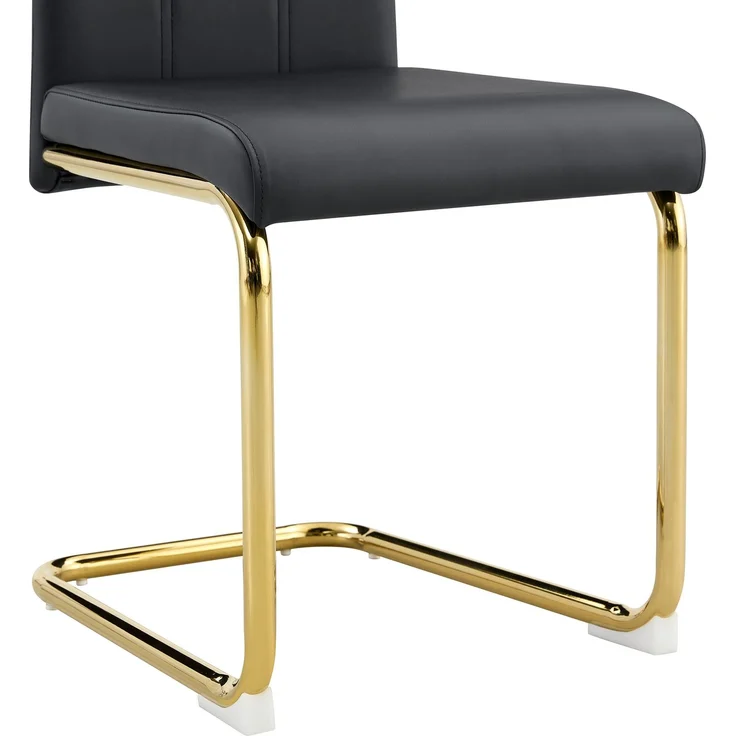 Esszimmerstuhl H 99 x T 54.5 x B 43 cm aus PU-Leder und Metall, ergonomisch, Schwarz/Gold, 2 Stuhl – Bild 9