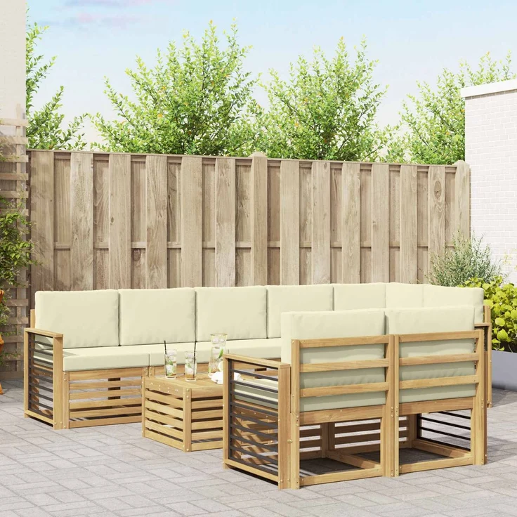 vidaXL Outdoor-Sofagarnitur 9 stk. 8-Sitzer White and Cream Polyester 3392085 – Bild 1
