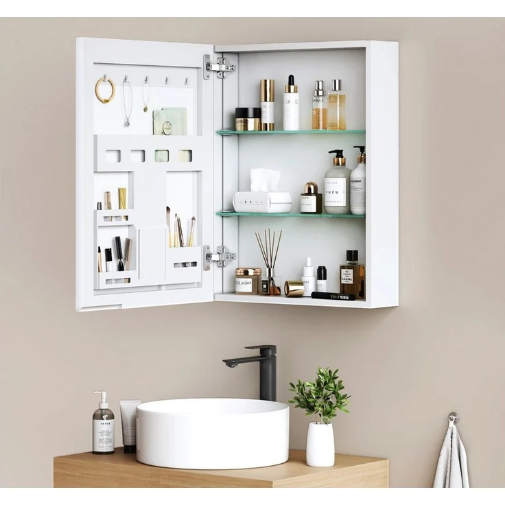 EMKE Spiegelschrank bad 50x65 cm 1-tütig Spiegelschränke Badezimmer Spiegelschrank mit Stauraum Haken verstellbaren Regalen Badspiegelschrank – Bild 5