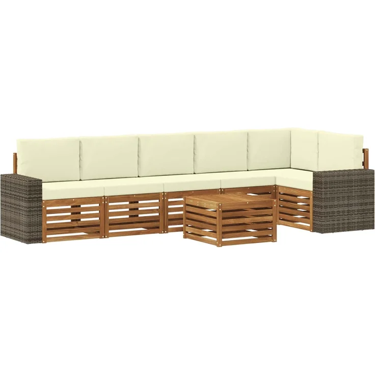 vidaXL Outdoor-Sofagarnitur 7 stk. 6-Sitzer Natur und Creme 3384456 – Bild 2