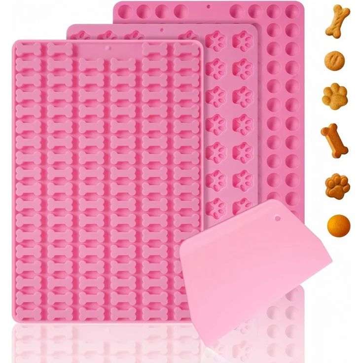 FOUORTUNATE-BEE Silikonform 3-teiliges Silikon-Backmatten-Set mit Teigschaber, (3-tlg), Backmatten für Hundesnacks, DIY-Kekse & Schokolade – Bild 1